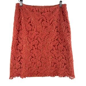 Talbots Petites Womens Floral Lace Overlay Pencil Skirt 4P Coral Crochet Lined